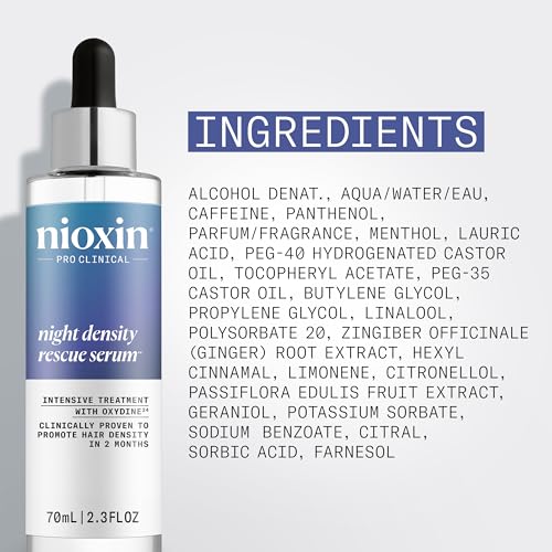 Nioxin Night Density Rescue Serum | Overnight Hair Thickening Serum| | Protects Against Hair Breakage| Intensive Treatment with Oxydine|2.4 Fl Oz