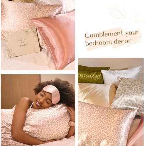 Yanibest 2 Pack Leopard Satin Pillowcase, Silk Pillow Cases for Hair and Skin with Zipper, Queen Pillow Cases Set of 2 for 20"x30", Exquisite Packaging for Women Men