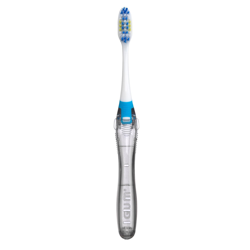 GUM Folding Travel Toothbrush, Compact Head + Tongue Cleaner, Soft Bristled Travel Toothbrushes for Adults, 2ct (Pack of 2)