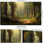 DEGDFSGR for TCG MTG Playmat with Zones 24 x 14 inches Non-Slip Rubber Base Commander Playmat for Magic The Gathering for Lorcana Trading Card Game, Sunshine Fairy Tale Forest