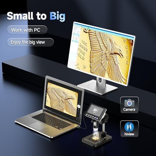 LPM7 4.3" Coin Microscope, IPS Digital Microscope for Adults, Coin Magnifier with 8 LED Lights, Windows Compatible, Include 32GB Memory Card