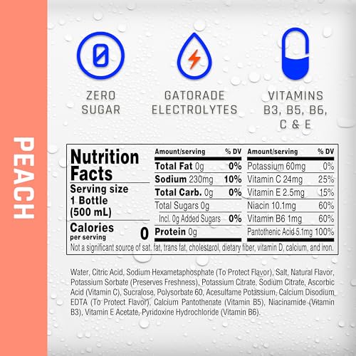 Propel, Peach, Zero Calorie Water Beverage with Electrolytes & Vitamins C&E, 24 Fl Oz, pack of 12