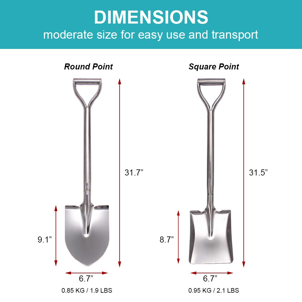 LUBAN 31.5 Inch Short Garden Shovel for Digging in The Yard, Round Point D Handle Shovel, All Stainless Steel Made