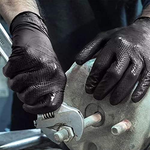 TitanFlex Thor Grip Heavy Duty Black Industrial Nitrile Gloves with Raised Diamond Texture, 8-mil, Latex Free