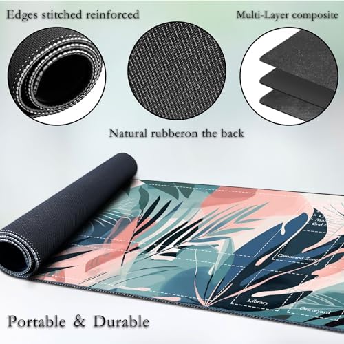 MTG Playmat for Magic TCG - Rubber Play Mat With Smooth Surface, Trading Card Inked Mat With Zones, Battle Game, Leaf Puzzle - Tabletop Card Playmats