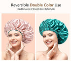 mikimini Satin Bonnet Silk Bonnet for Women Curly Hair, Reversible Double-Layer Sleeping Hair Bonnet Extra Large Stretchy Sleep Hair Cap (Green+Pink)
