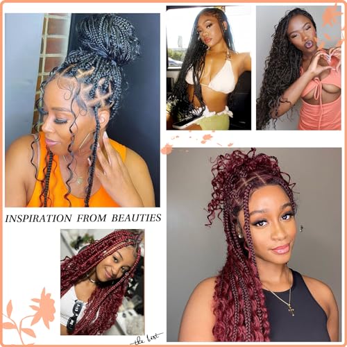 Brinbea 13x8 HD Lace Front Braided Wigs Box Braid Wig with Baby Hair Knotless Boho Braided Wigs for Women Long Burgundy Human Hair Blended Braids Wig 36 Inch