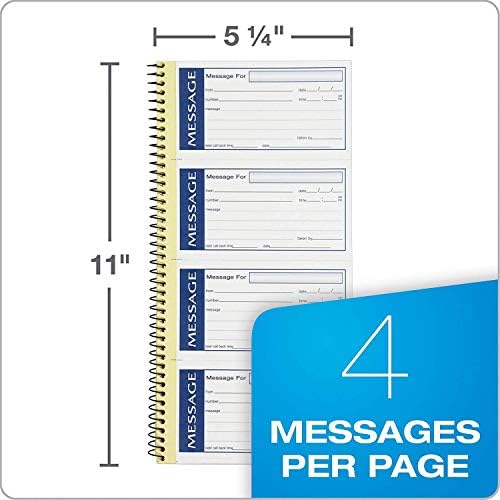 TOPS Adams Write 'N Stick Spiral Message Pad, 200 Carbonless Duplicate Sets Per Pad, 5.25 x 11 Inches, White/Yellow (SC1153WS) 4 PACK