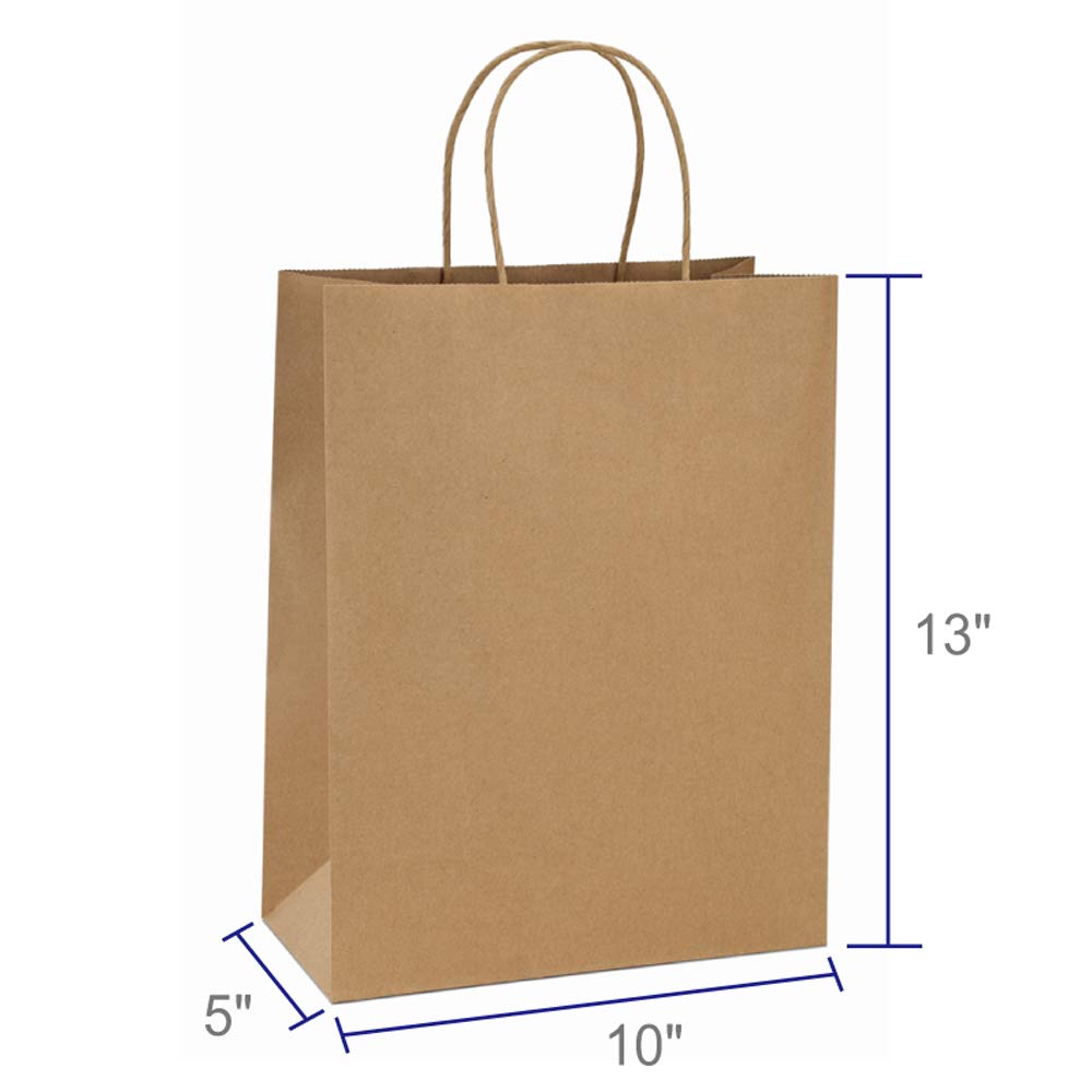BagDream Kraft Paper Bags with Handles 10x5x13 Inch Brown 100 Pack Bulk