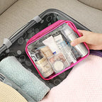 F-color 3 Pack Toiletry Bags for Travel - TSA Approved Clear Quart Size Cosmetic Bag, Matte Rose Red