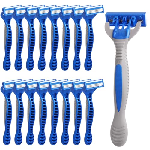 24 Pcs Disposable Razors for Men Bulk 5-blade Disposable Razors Men's Razor Comfort Head Long-blade Sensitive Skin Razor for Hotel Travel Spa Gift