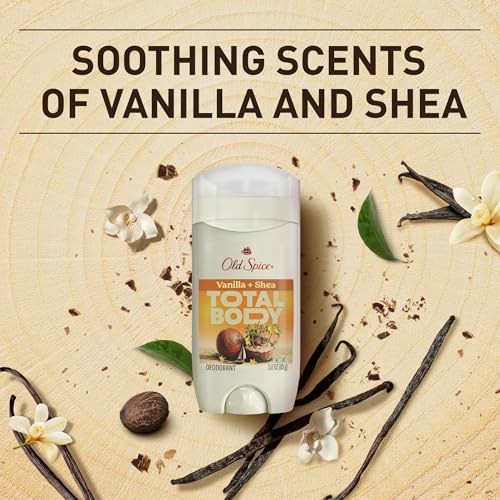Old Spice Whole Body Deodorant for Men, Total Body Deodorant, Vanilla + Shea, Aluminum Free Deodorant Stick for 24/7 Freshness // Dermatologist Tested Whole Body Deodorant, 3.0 oz