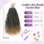 Goddess Box Braids Crochet Hair For Women-14 Inch 8 pack Pre Looped Boho Crochet Braids Short Prelooped Bohemian Boho Box Braids Crochet Hair With Curly Ends Ombre Crochet Braid Hair（14in,#1b/27）