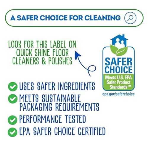 Quick Shine Multi Surface Floor Cleaner 64oz, Ready to Use-Streak Free-No Rinse, Use on Hardwood, Laminate, Luxury Vinyl Plank & Stone, Use in Spray Mops & Vac Mops, Safer Choice Cleaner