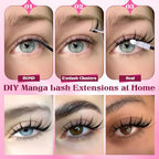 Fairy Lash Clusters Kit 8-16mm Manga Eyelash Clusters with 5-6mm Bottom Lashes C Curl Lash Extension Kit Spiky Anime Individual Lashes DIY Cluster Eyelash Extensions Kit Natural Thin Band Lash Kit