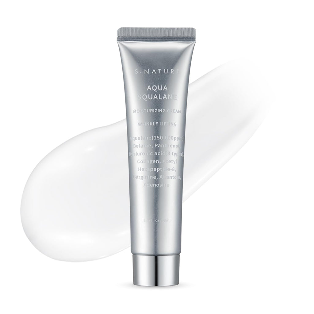 S. Nature AQUA SQUALANE MOISTURIZING CREAM | Face Moisturizer for Dry and Sensitive Skin, Vegetable Squalane 150,00ppm, Long-lasting Hydration, Pore Care Cream, Korean Skin Care (2.02 Fl Oz, 60ml)