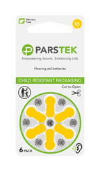 ParsTek Hearing Aid Batteries | Size 10 | Zinc-Air & Mercury Free | Long Lasting | Child Resistant Packaging | 1.45V | 60 Batteries