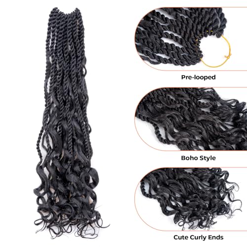 ToyoTress Boho Island Twist Crochet Hair - 18 Inch 8 Packs Short Bob Natural Black Boho Havana Twist Crochet Braids Synthetic Braiding Hair (18 Inch,1B-8P)