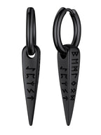 FaithHeart Viking Runes Spike Dangle Huggie Hoop Earrings for Men Black