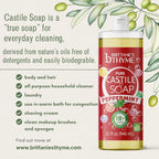 Brittanie's Thyme Pure Castile Liquid Soap Refill (Peppermint, 32 oz Pack of 2) | For Hair & Body, Gentle and Pure, Made with Natural Luxurious Oils, Vegan & Gluten Free Non-GMO