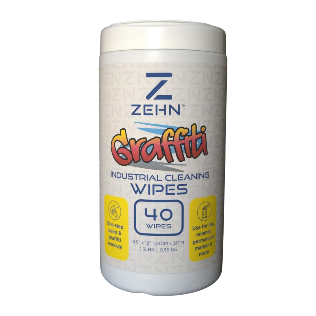 Zehn Graffiti Wipes – 1 Canisters with 40 wipes - Quickly remove graffiti, marker, spray paint, and ink from hard surfaces - Portable and effective for fast, hassle-free cleanup