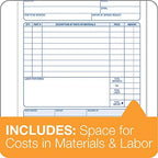 Adams Job Work Order Book, 3-Part Carbonless, White/Canary/White, 5-9/16 x 8-7/16 Inches, 33 Sets (T5868)