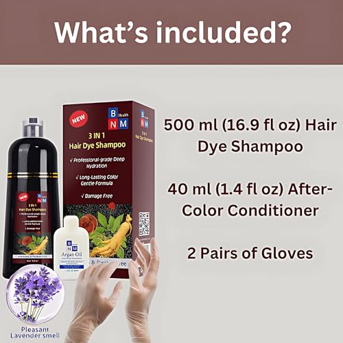 Hair Dye Shampoo for Gray Hair – 3-in-1 Natural Color, Shampoo & Conditioner – Ammonia-Free, Long-Lasting – 500ml – Quick & Easy Coverage for Men & Women (Dark Wine Red)