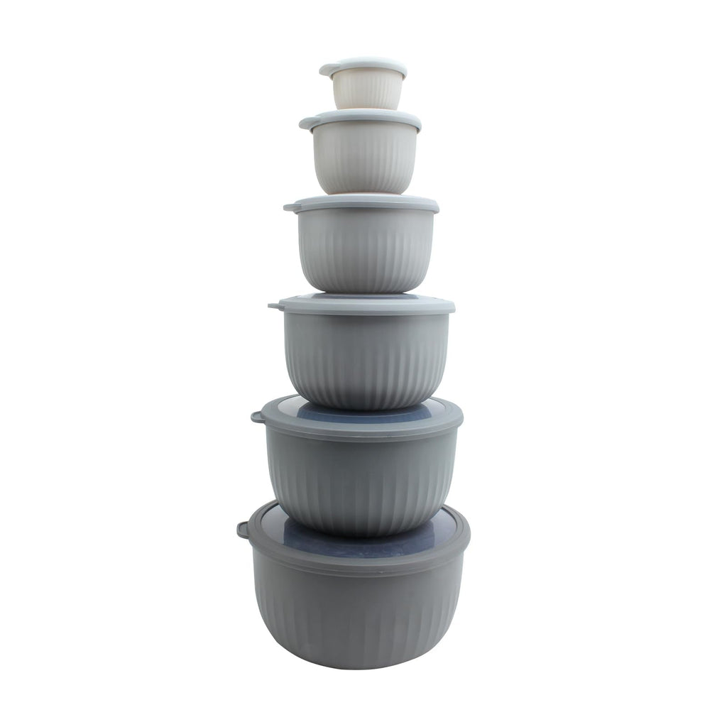COOK WITH COLOR Prep Bowls with Lids- Wide and Deep Nesting Plastic Small Mixing Bowl Set with Lids, 12 Piece Set - Deep Bowls, Gray