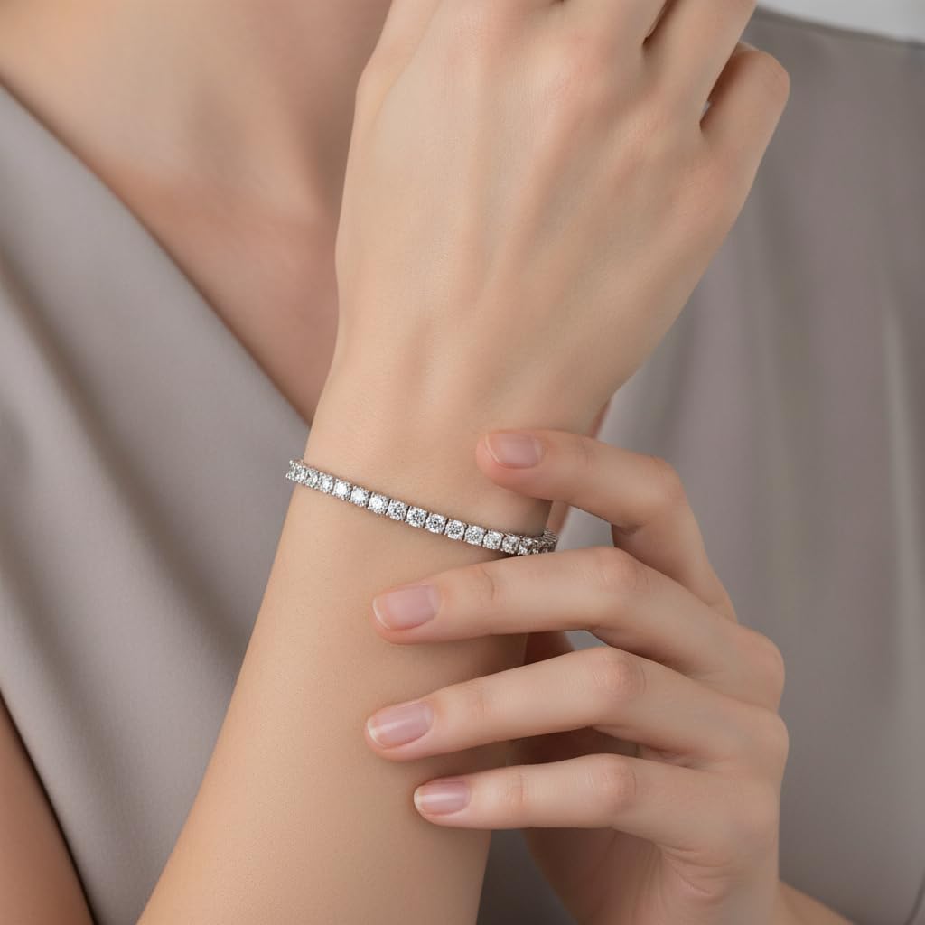 Gemsme 18K White Gold Plated 3.0mm Cubic Zirconia Classic Tennis Bracelet 6.5 Inch