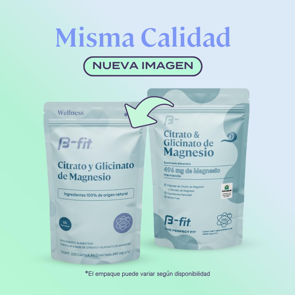B-FIT B Magnesium Glycinate & Citrate - Supports Sleep and Muscle Recovery - Vegan - 496 mg -220 Capsules - 2 Month Supply