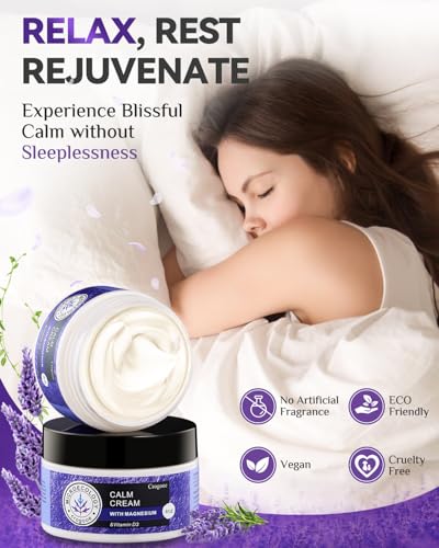 2024 Updated Magnesium Calm Cream:[Better Sleep][Calms Soothes] Magnesium Cream Relief Moisturizer, Hydrating, Nighttime Magnesium Lotion with Lavender Essential Oils, Sensitive Skin Friendly（2PC)