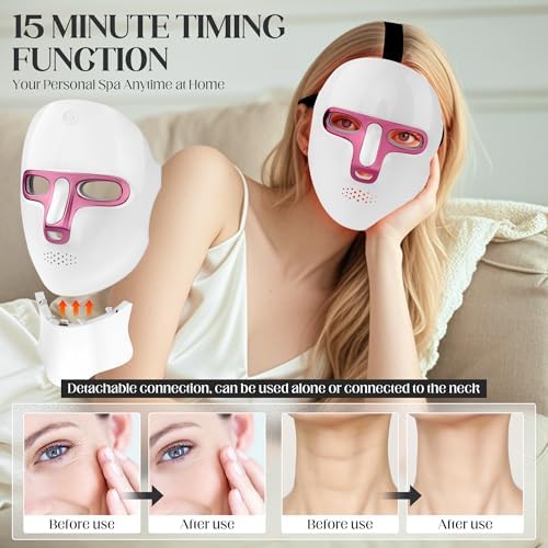 Red Light Therapy Mask kit - 7-1 Color LED Facial Light Therapy for Face and Neck, Reduces Wrinkles and Brightens Skin, Wireless, Portable, Rechargeable, Suitable for Home or Travel Use