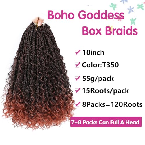 Wodun 10inch Goddess Box Braids Crochet Hair Box Braids Crochet Hair For Black Women Pre Looped Crochet Hair with Curly Ends Bohemian Crochet Box Braids Crochet Hair