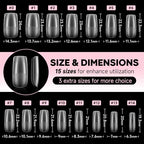 UNA GELLA 504Pcs Medium Square Nail Tips, Acrylic French Pre-shape Matte Full Cover Soft Gel x Nails, Fake Nails for Nail Extension Home DIY Art Salon 15 Sizes Press on False Nails