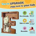 Summidate Large Wooden Piggy Bank for Kids Adults, Alphabets Letter A-Z Piggy Bank for Boys Girls, Coins Bills Change Bank Box Personalized Initial Name Kids Money Bank for Birthday Present and Decor