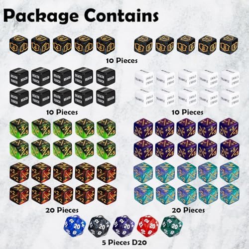 75 Pieces Magic Keyword Counter Dice MTG Counters Dice Set Bulk Ability Life Buff Plus 1 Tokens for MTG, TCG, Cards Gaming Accessories