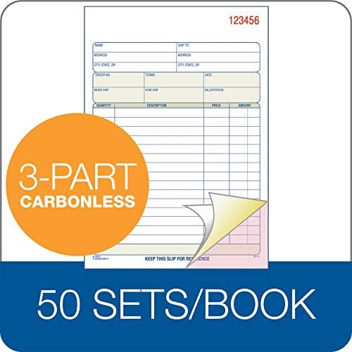 Adams Carbonless Order Book, 5.56 x 8.44 Inch, 3-Part, Carbonless, 50 Sets, White, Canary, Pink (TC5803)