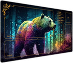 for MTG Playmat with Zones 24 x 14 inches for TCG MTG Play Mat Non-Slip Rubber Base Commander Playmats for Magic The Gathering Playmat Iorcana Trading Card Game, Forest Bear