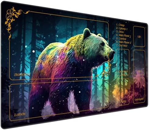 for MTG Playmat with Zones 24 x 14 inches for TCG MTG Play Mat Non-Slip Rubber Base Commander Playmats for Magic The Gathering Playmat Iorcana Trading Card Game, Forest Bear