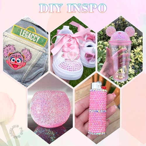 25000Pcs Resin Rhinestones with B7000 Jewelry Glue for Crafting, Light Pink AB 2-6mm Non Hotfix Flatback Gems, Bedazzling Crystal for DIY Crafts Clothing Tumblers Mugs Shoes Fabric Decor Nail Art