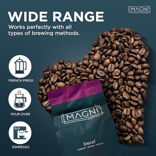 Magni Coffee - Whole Beans - Decaf - Low Acid - Single Origin USDA Organic Non-GMO Beans Third Party Tested For Mycotoxins & Pesticides - Fair Trade -12 Oz
