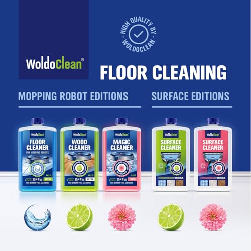 WoldoClean Floor Cleaner Solution for Robot Mops 25.36 fl.oz - Anti-Clog Formula Compatible with Roborock, Dreame, Roomba, Tineco, Professional Low-Foam Concentrate