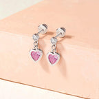In Season Jewelry CZ Dangle Heart Kids Earrings - 925 Sterling Silver Hypoallergenic Earrings for Girls with Secure Screw Backs - Safe & Comfortable for Toddlers, Kids & Little Girls, Pink