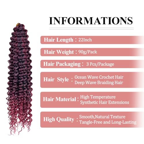 Curly Crochet Hair,Ocean Wave Crochet Hair 22Inch Curly Braiding Hair for Boho Braids Synthetic Hair Extensions for Women(22 Inch,3pack,#1B/TBug)