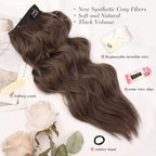 MORICA Halo Hair Extensions 20 Inch Medium Brown Invisible Wire Hair Extensions,Long Wavy Synthetic Hairpiece with Transparent Wire Adjustable Size, 4 Secure Clips for Women