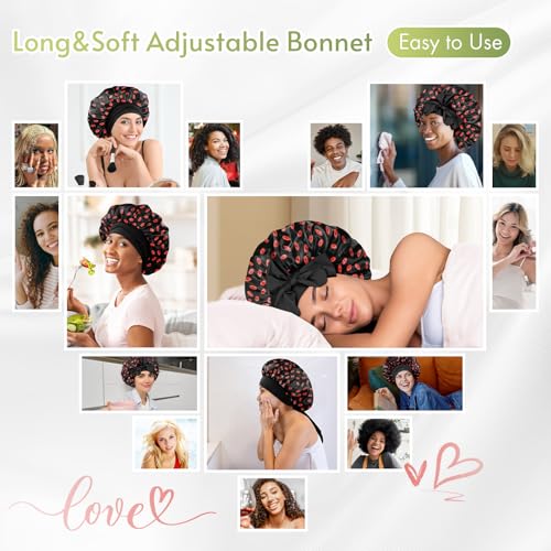 BONNET QUEEN Silk Bonnet for Sleeping Women Satin Bonnet Hair Bonnet Night Sleep Cap Scarf wrap for Curly Hair with tie Band