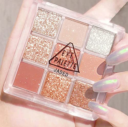 Kayswang 9 colors glitter eyeshadow palette makeup palette matte high pigment color cream texture natural eye shadow powder eye shadow palette in autumn and winter long lasting and waterproof (pink+orange)