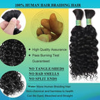 Wet and Wavy Human Braiding Hair No Weft Human Curly Hair for Boho Braids 100% Brazilian Virgin Human Hair Bulk for Micro Braids Hair 100g(2 bundles/1 pack)(24Inch,Natural Black)