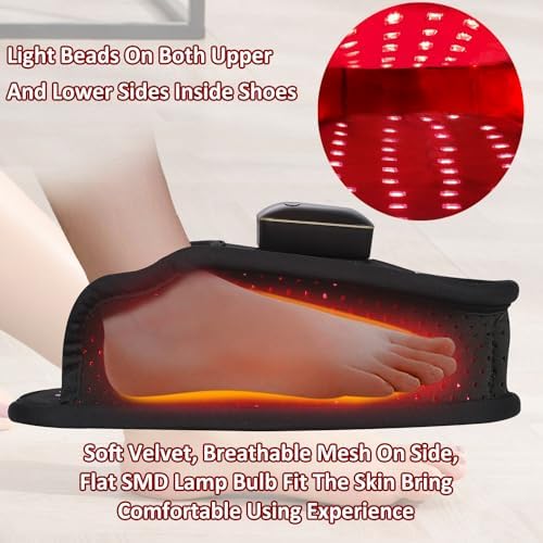 Cordless Red Light Therapy for Foot Pain Relief 4000mAh Battery Portable Wireless Near Infrared Light Therapy Slippers Feet Devices Wearable Wrap for Feet Muscle Relax Treatment Pad