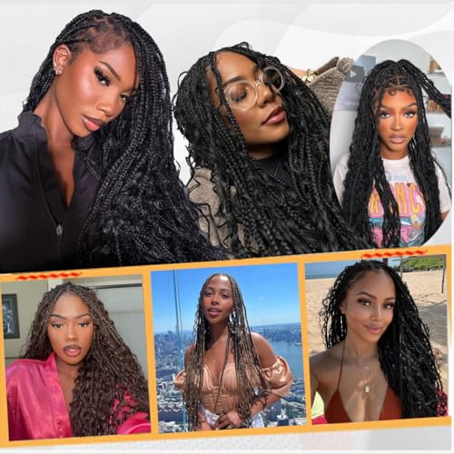 24 Inch Goddess Box Braids Crochet Hair 8 Packs Boho Crochet Braids for Black Women Boho Box Braids Crochet Hair Bohemian Crochet Box Braids Hair Extensions (24inch, Bug#)